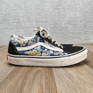 VANS Off the Wall Old Skool Women's Size 7 Floral Print Black Suede Low Sneakers